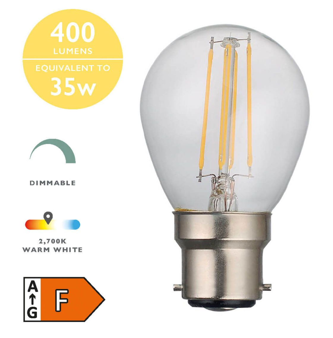 Dar Lighting LED B22/BC Golf Ball Light Bulb (Lamp) 4w 400lm 2700k (Pack of 5)