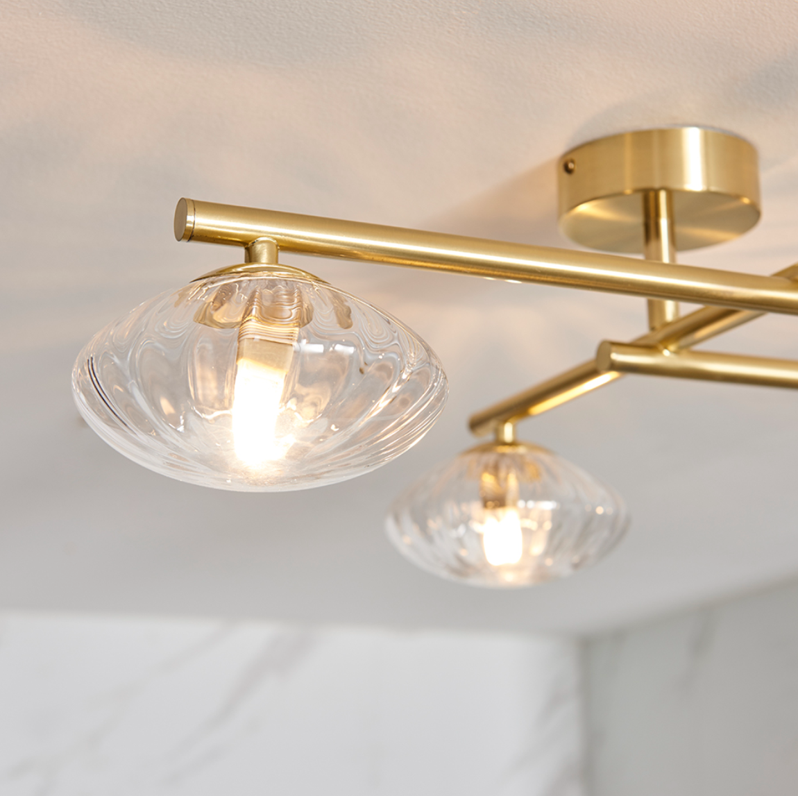 Vesilo Lighting Jewel Bathroom IP44 Brushed Gold & Ribbed Glass Semi Flush