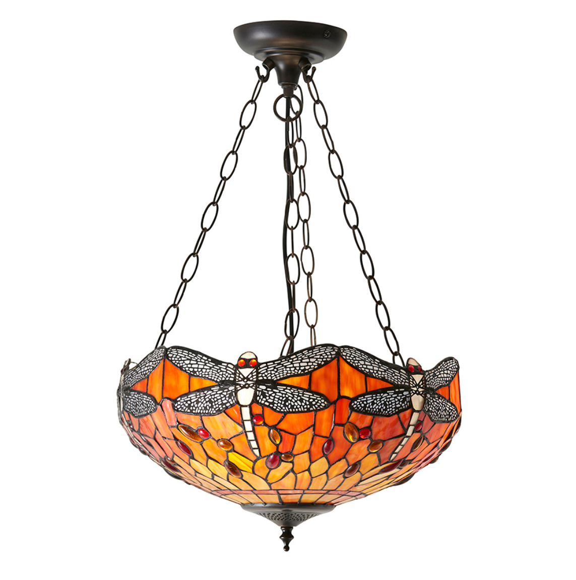 Tiffany Dragonfly 3 Light Flame Orange Medium Inverted Pendant