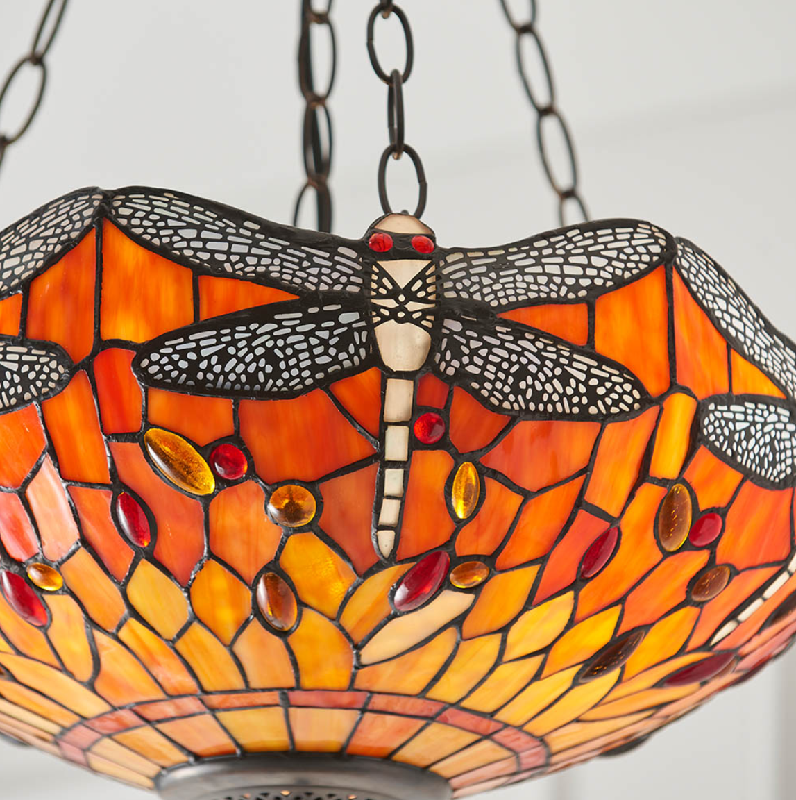 Tiffany Dragonfly 3 Light Flame Orange Medium Inverted Pendant