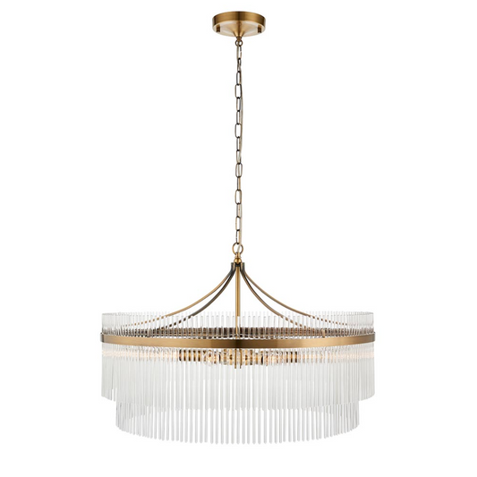 Endon Marietta 7 Light Antique Brass & Clear Glass Grand Pendant