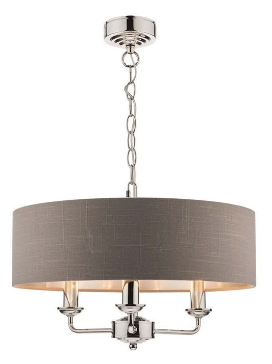 Laura Ashley Sorrento 3 Light Polished Nickel Pendant With Charcoal Grey Shade