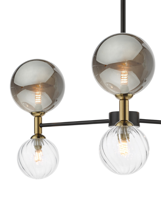 Dar Lighting Takara 6 Light Matt Black & Twisted Glass Semi Flush