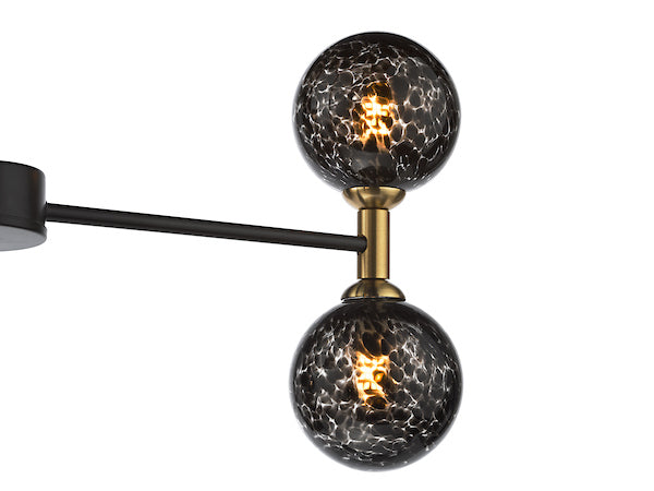 Dar Lighting Takara 6 Light Matt Black & Bronze With Black Confetti Glass Semi Flush