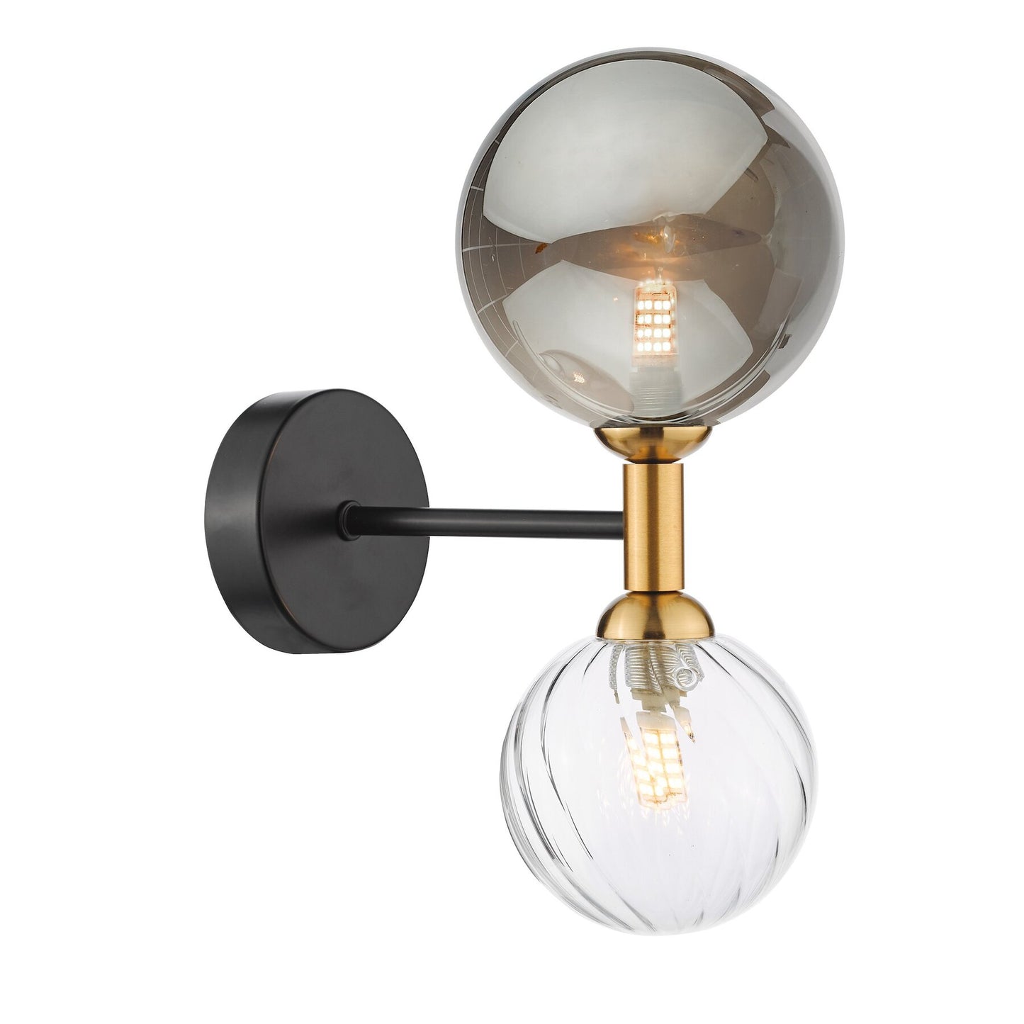 Dar Lighting Takara 2 Light Black Twisted Large Smoked Glass Wall Light