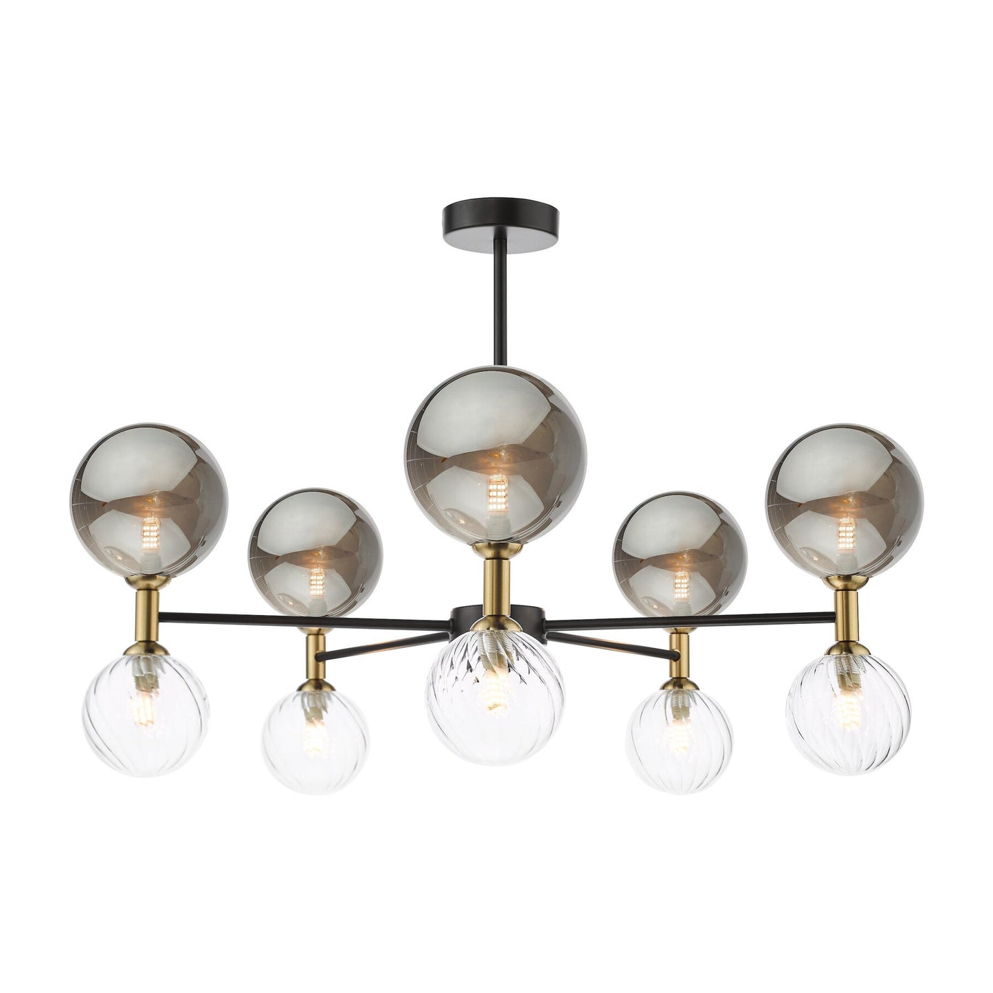 Dar Lighting Takara 10 Light Black With Twisted & Smoked Glass Semi Flush