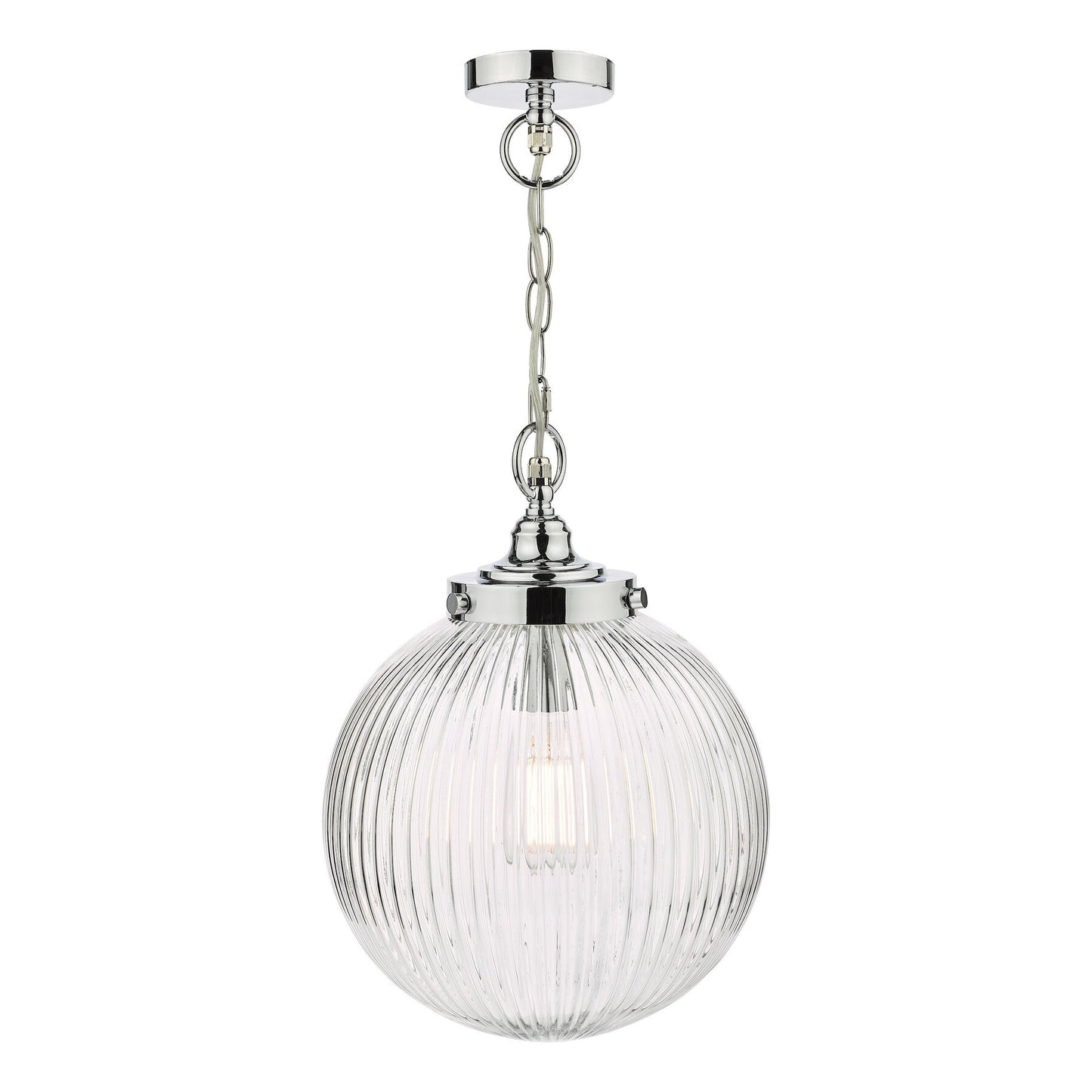 Dar Lighting Tamara Bathroom IP44 Polished Chrome & Ribbed Glass Pendant