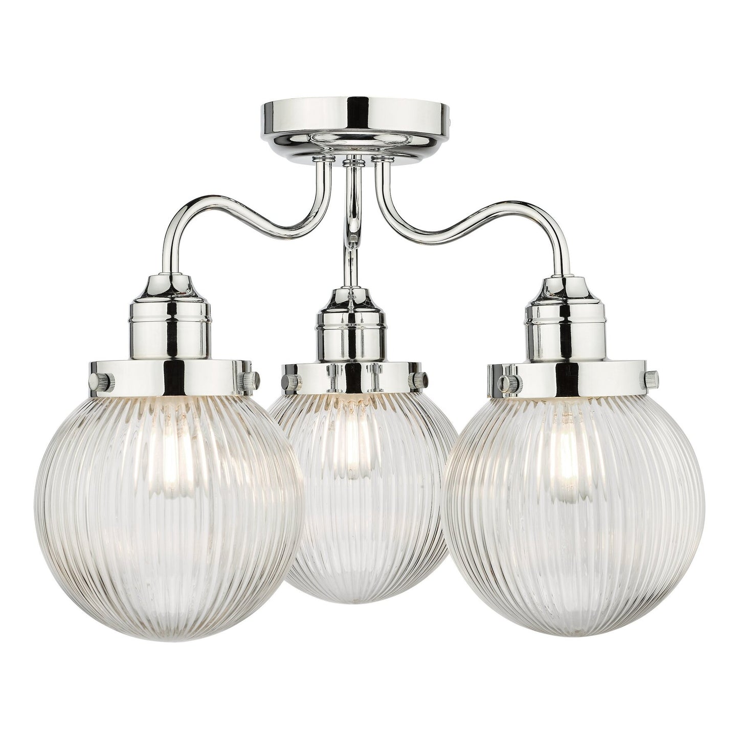 Dar Lighting Tamara Bathroom IP44 3 Light Polished Chrome & Ribbed Glass Semi Flush