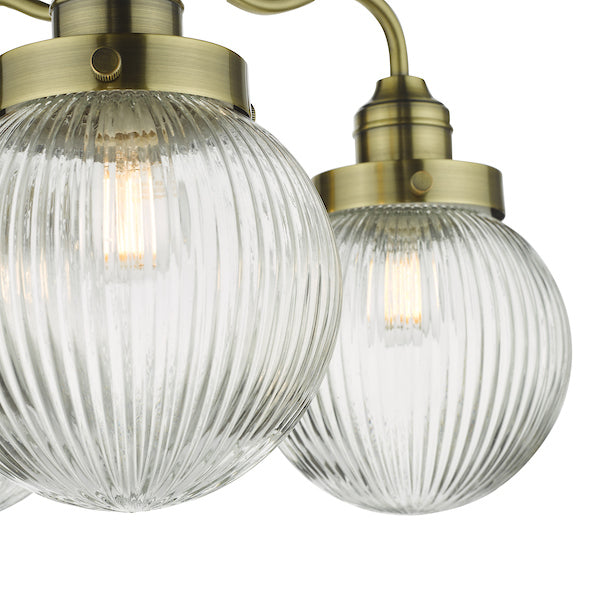 Dar Lighting Tamara Bathroom IP44 3 Light Antique Brass & Ribbed Glass Semi Flush