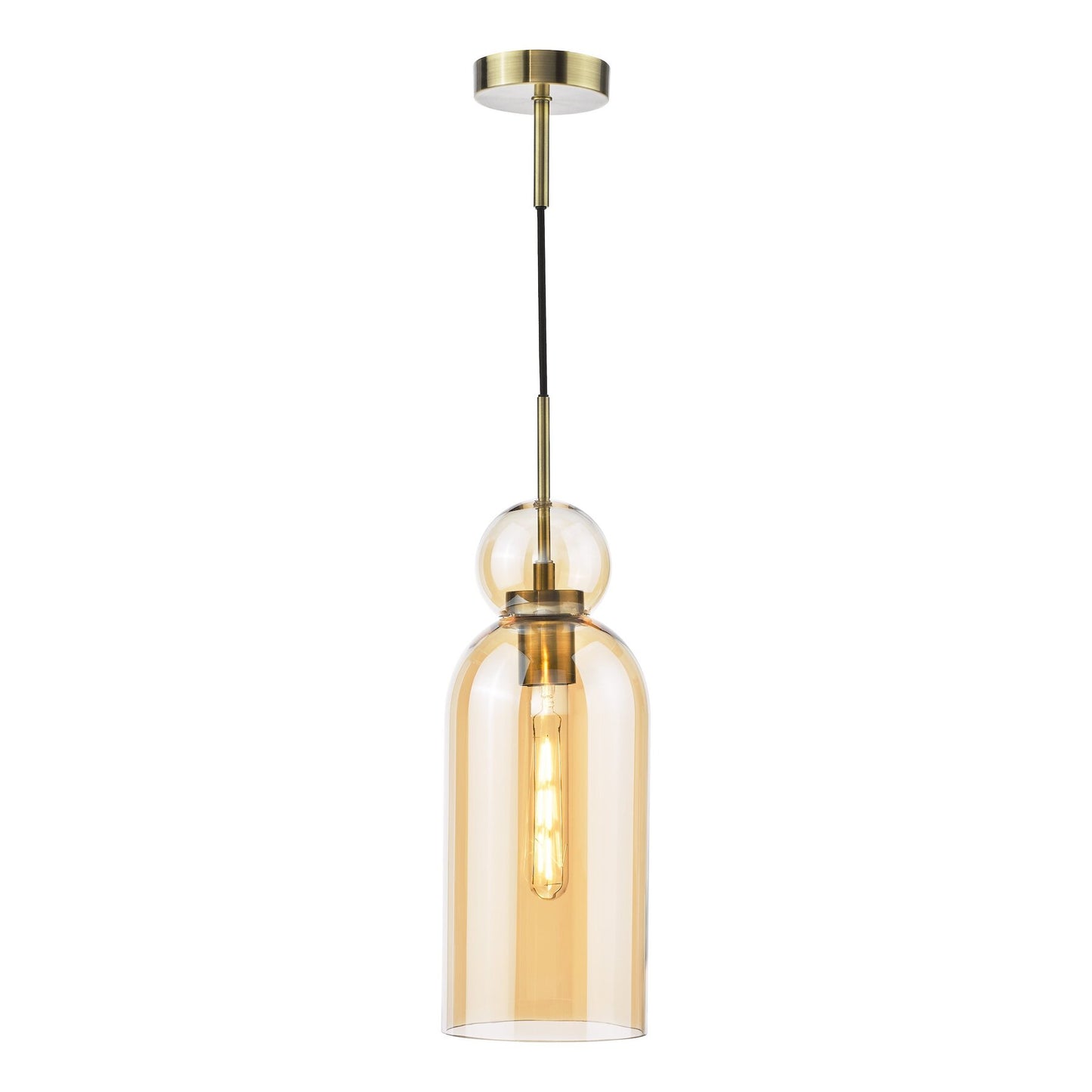 Dar Lighting Tao Brushed Bronze & Amber Glass Pendant