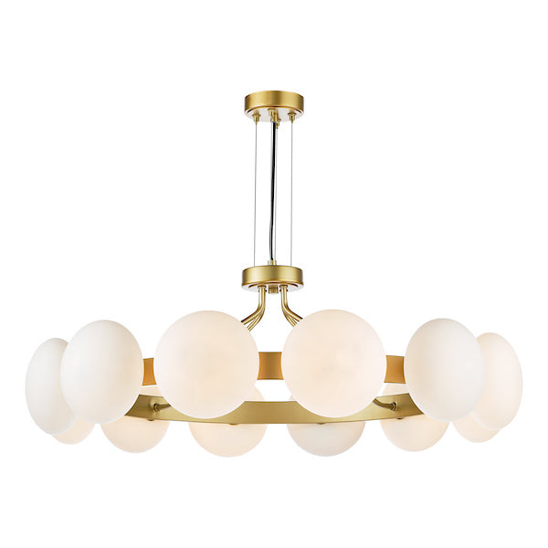 Dar Lighting Tauri 12 Light Matt Gold & Opal Glass Pendant