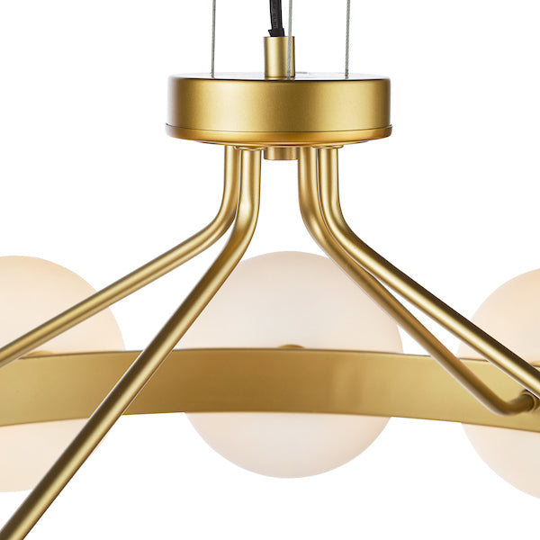 Dar Lighting Tauri 12 Light Matt Gold & Opal Glass Pendant