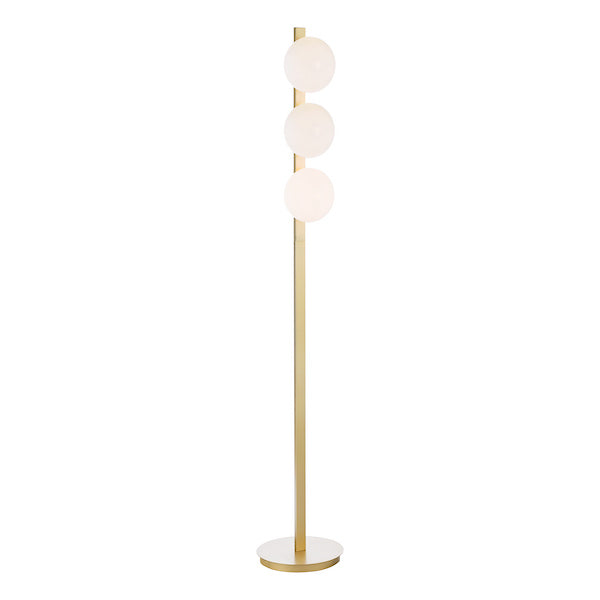 Dar Lighting Tauri 3 Light Matt Gold & Opal Glass Floor Lamp