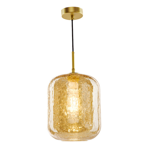 Dar Lighting Tavia Satin Gold & Amber Glass Pendant
