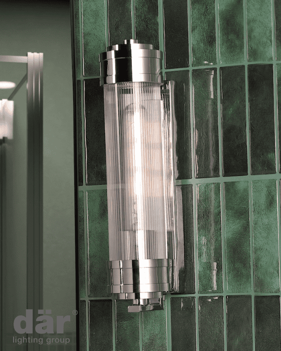 Dar Lighting Tommaso Bathroom IP44 Polished Nickel & Ribbed Glass Wall Light