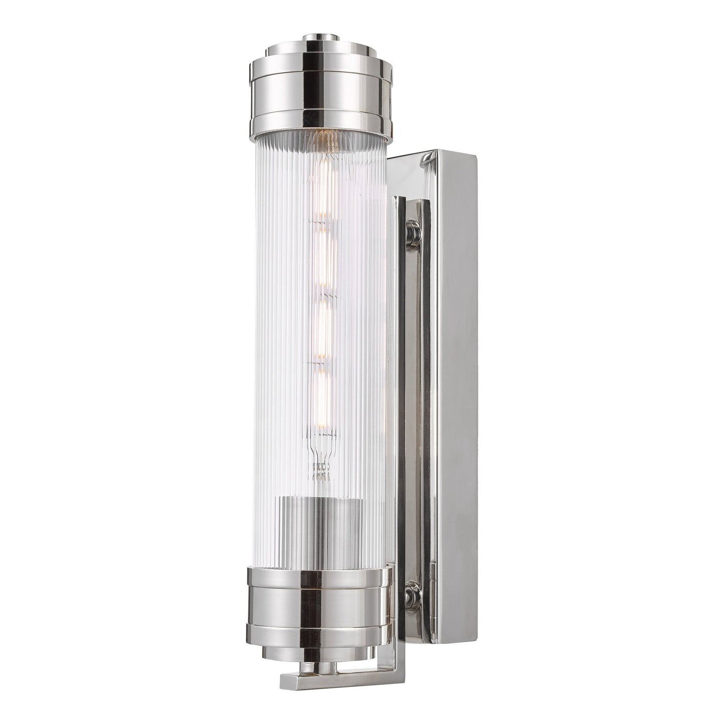 Dar Lighting Tommaso Bathroom IP44 Polished Nickel & Ribbed Glass Wall Light