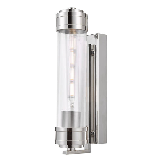 Dar Lighting Tommaso Bathroom IP44 Polished Nickel & Ribbed Glass Wall Light