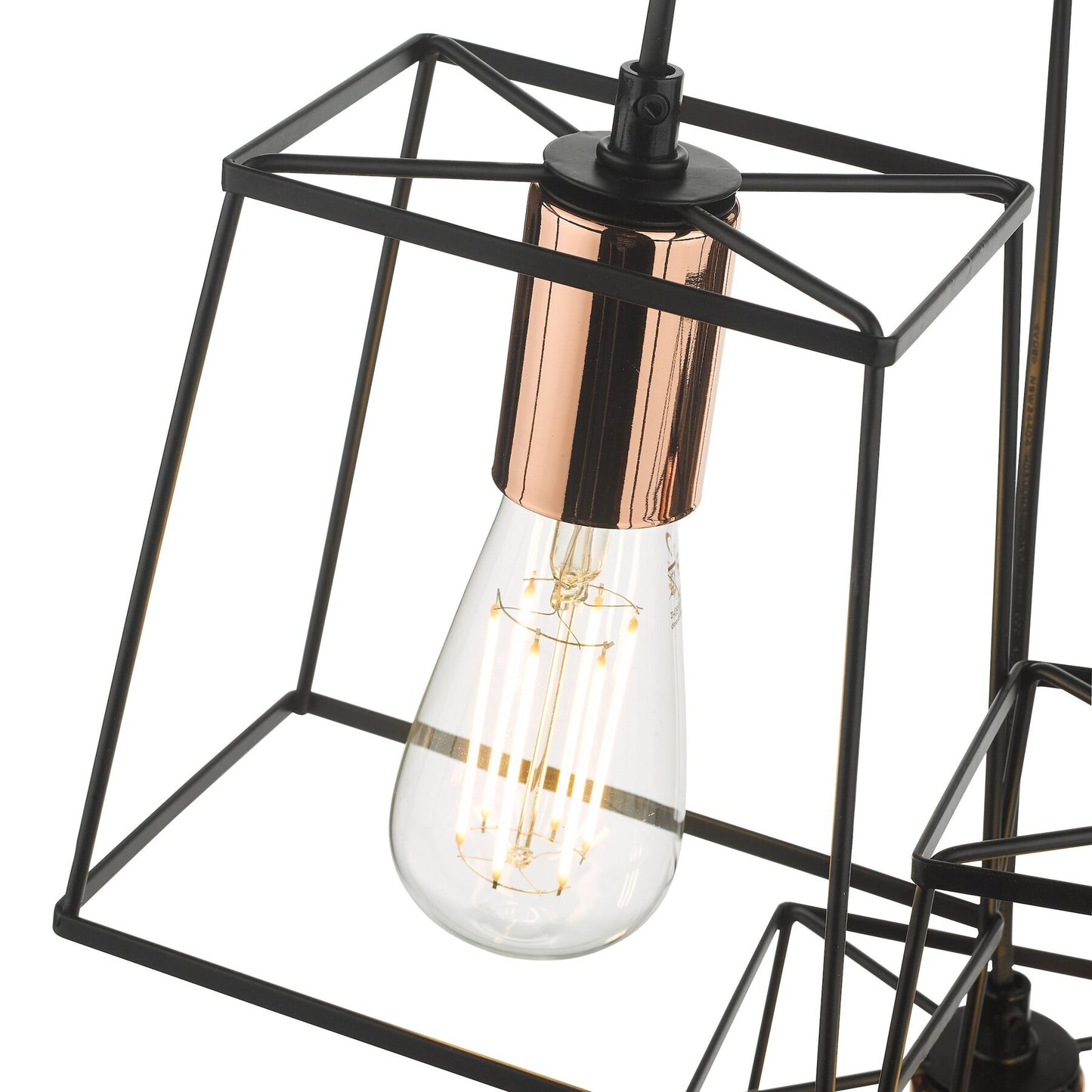 Dar Lighting Tower 3 Light Black & Copper Cluster Pendant
