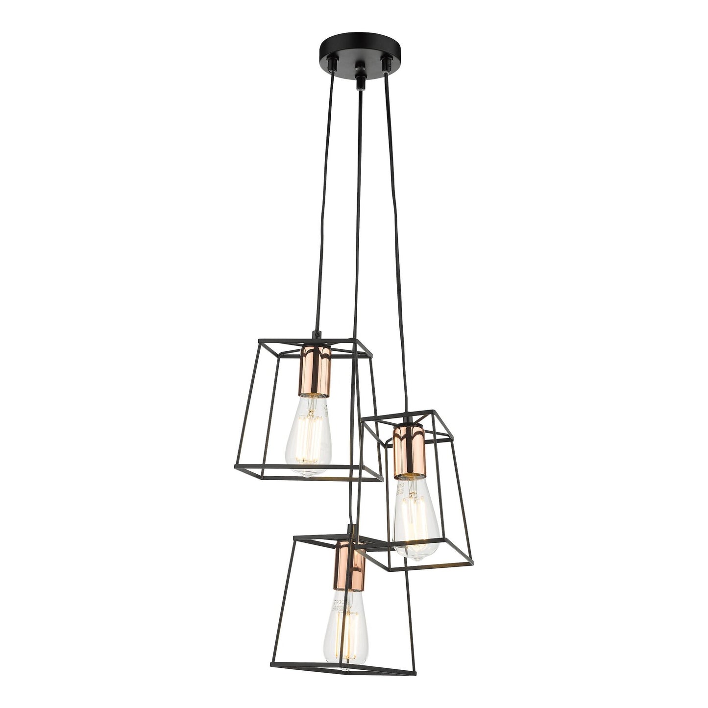 Dar Lighting Tower 3 Light Black & Copper Cluster Pendant