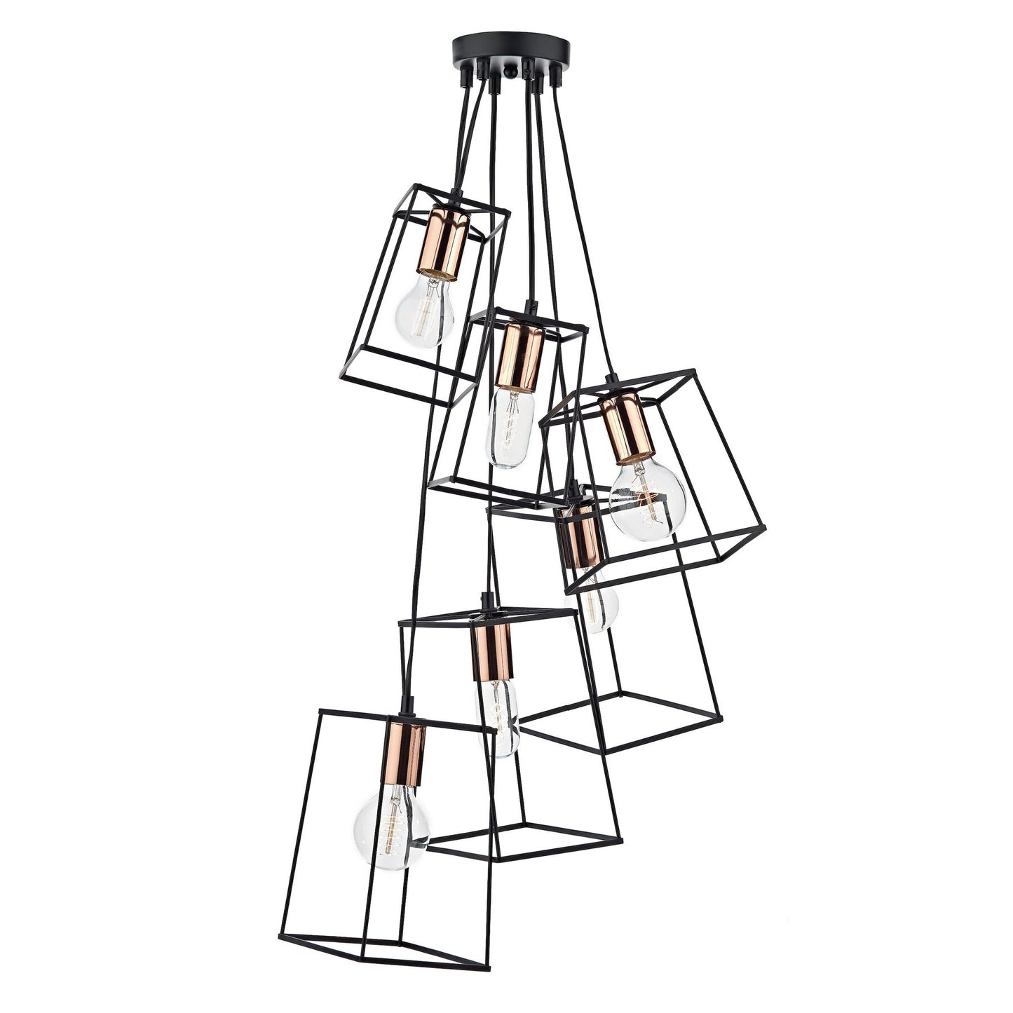 Dar Lighting Tower 6 Light Matt Black & Copper Cluster Pendant