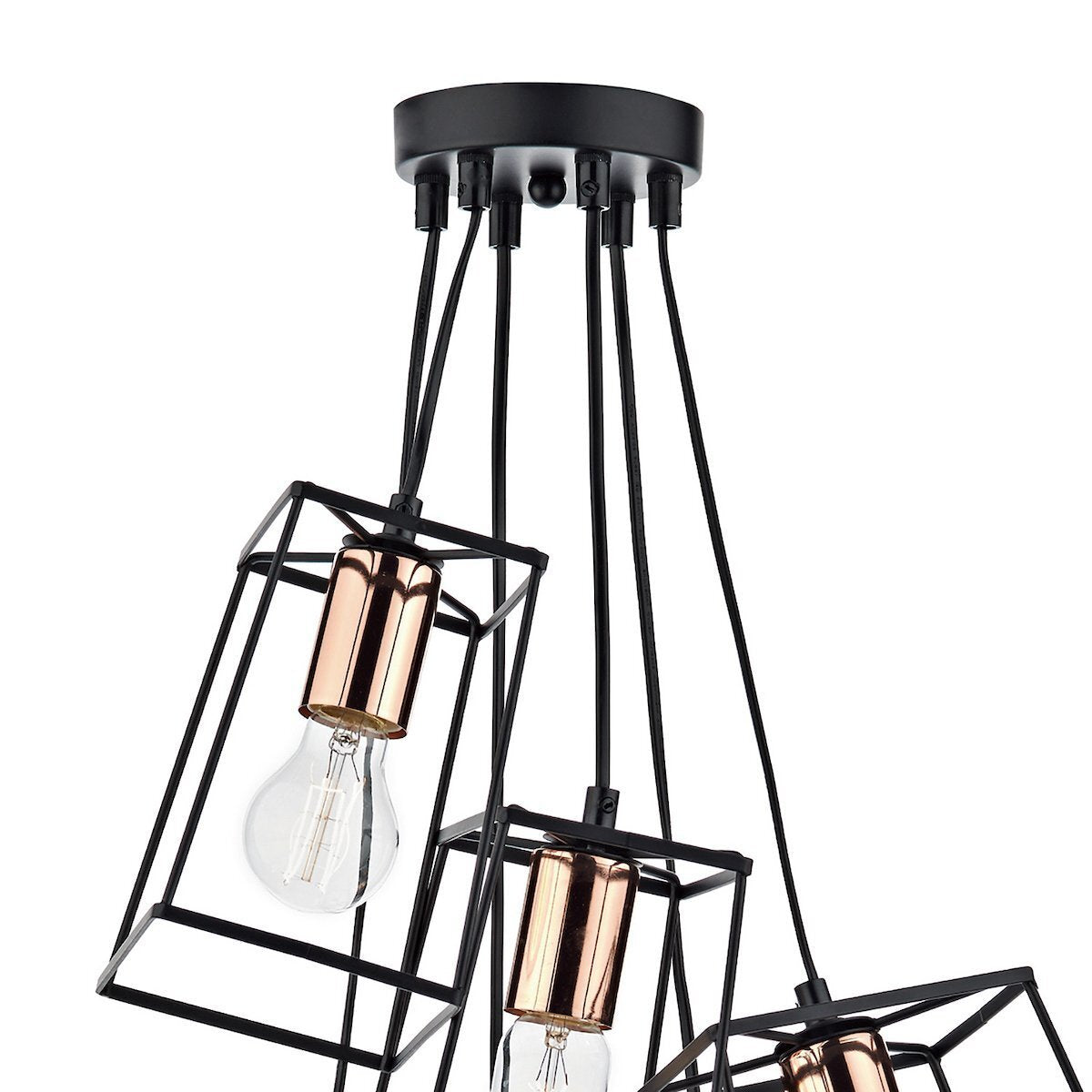 Dar Lighting Tower 6 Light Matt Black & Copper Cluster Pendant