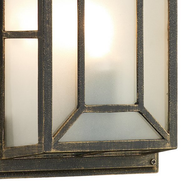 Dar Lighting Trent Outdoor IP44 Black, Gold & Frosted Glass Wall Light