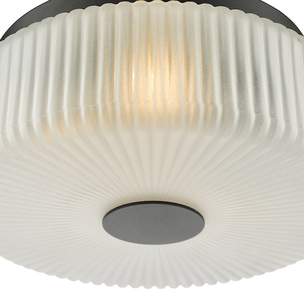 Dar Lighting Twyman IP44 3 Light Satin Black & White Ribbed Glass Flush