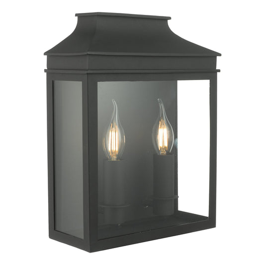 Dar Lighting Vapour Outdoor IP44 2 Light Coach Lantern Matt Black Wall Light