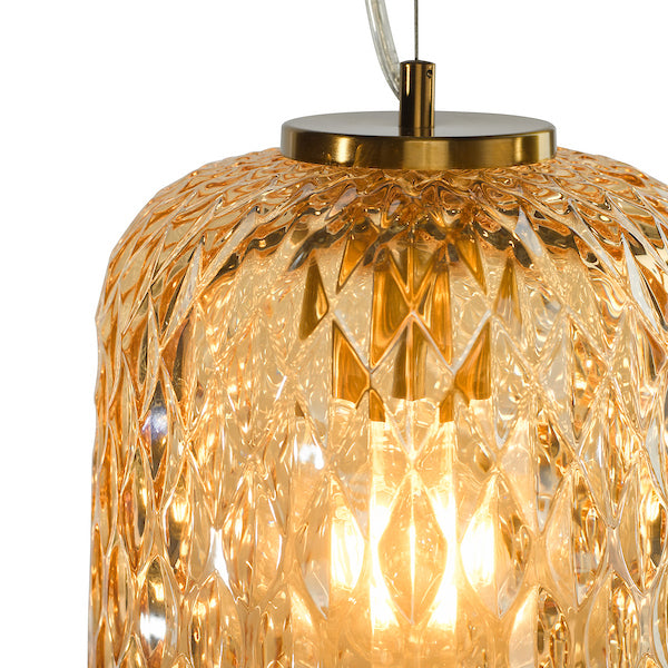 Dar Lighting Varius Natural Brass & Amber Glass Pendant