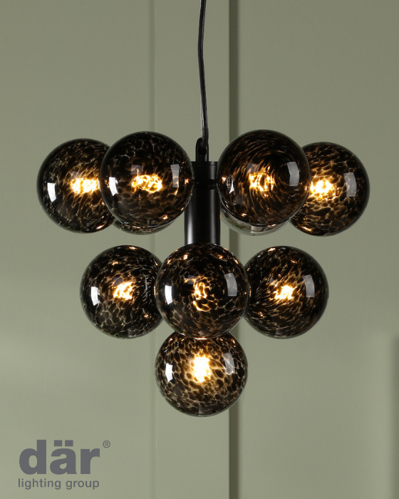 Dar Lighting Vine 10 Light Matt Black & Black Confetti Glass Cluster Pendant