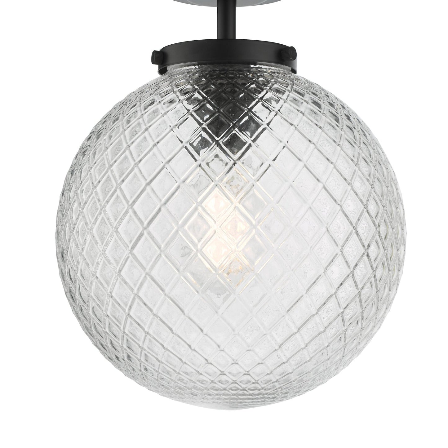 Dar Lighting Wayne Bathroom IP44 Matt Black & Textured Glass Semi Flush
