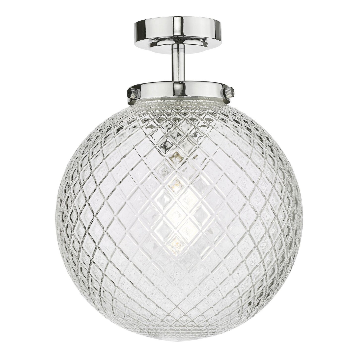 Dar Lighting Wayne Bathroom IP44 Polished Chrome & Textured Glass Semi Flush