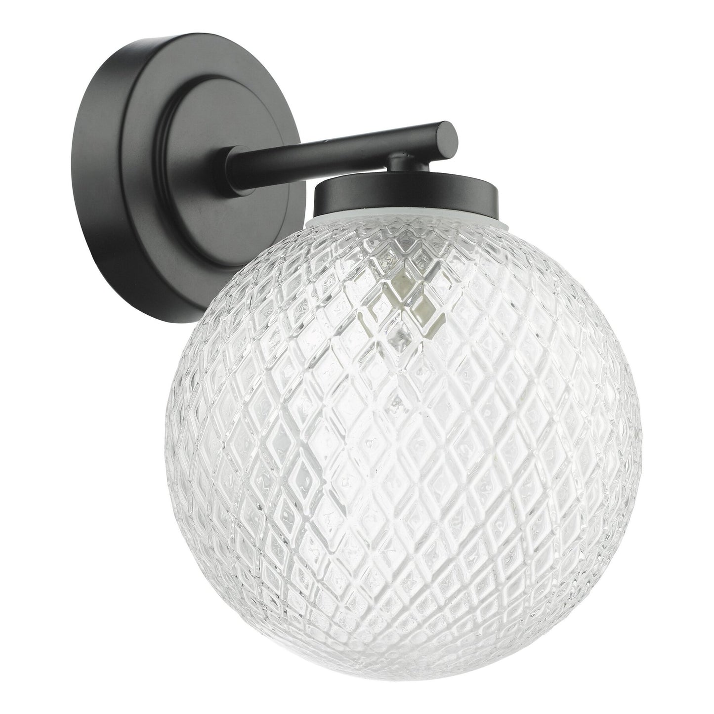 Dar Lighting Wayne Bathroom IP44 Matt Black & Glass Wall Light