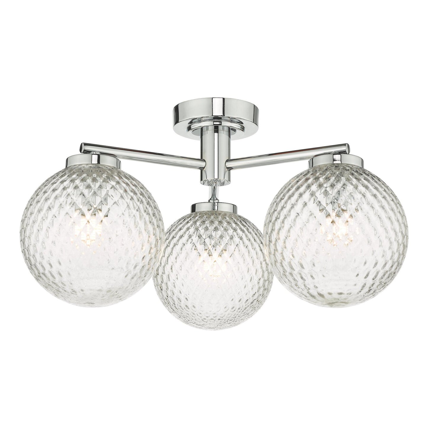 Dar Lighting Wayne Bathroom IP44 3 Light Polished Chrome & Glass Semi Flush