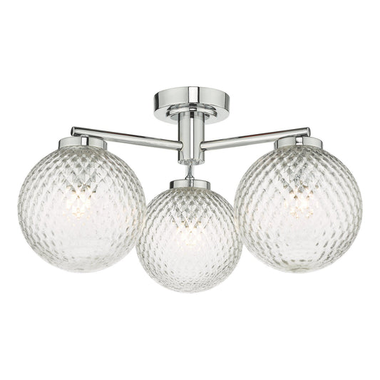 Dar Lighting Wayne Bathroom IP44 3 Light Polished Chrome & Glass Semi Flush