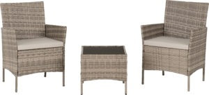 Willow 3 Piece Grey Rattan & Grey Fabric Garden Set
