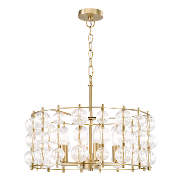 Dar Lighting Yuridia 4 Light Satin Gold & Ribbed Glass Pendant