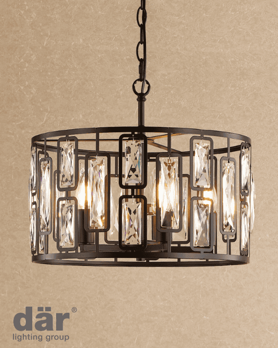 Dar Lighting Zoelle 5 Light Matt Black & Crystal Pendant