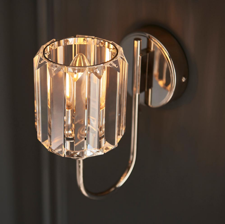 Endon Berenice Bright Nickel & Faceted Glass Wall Light