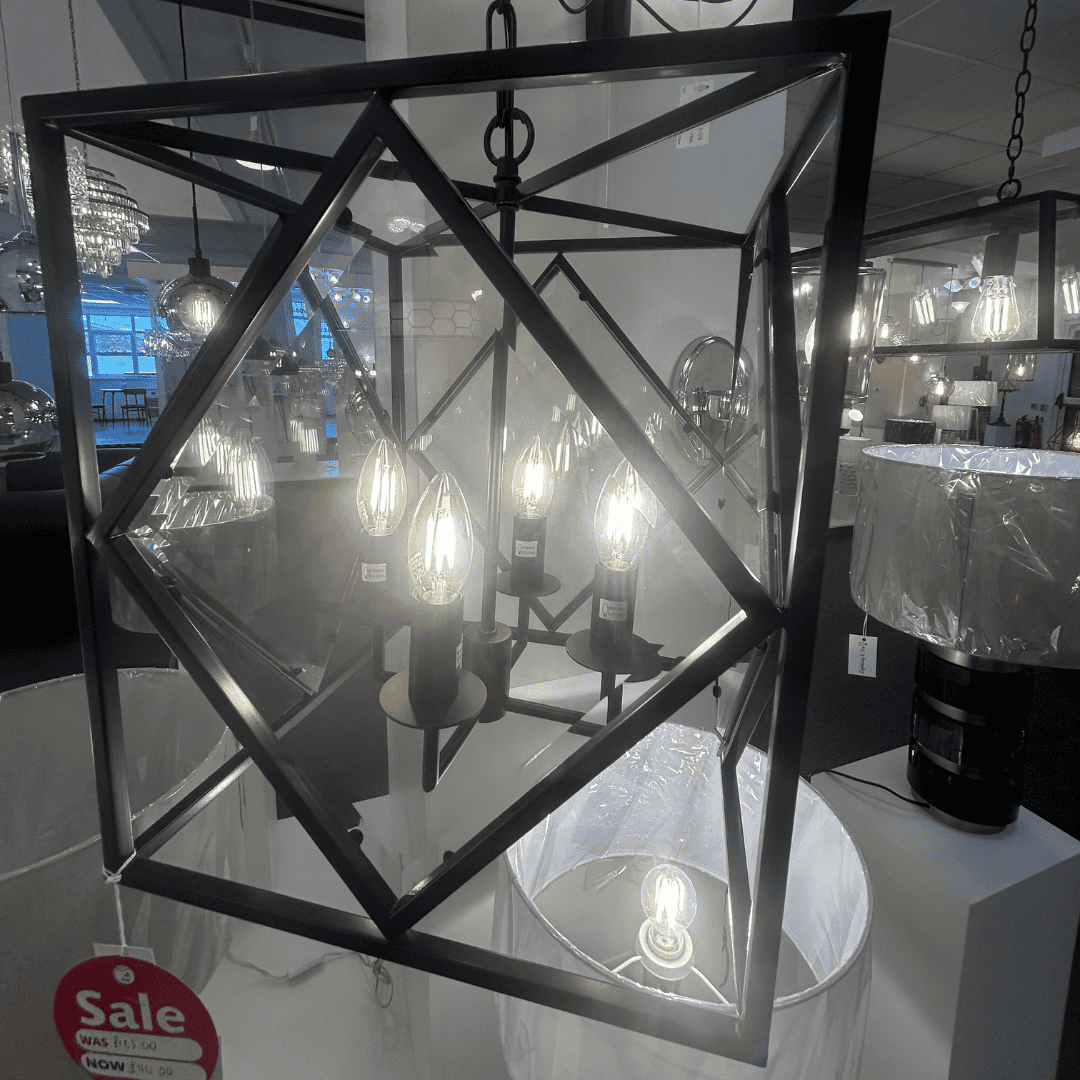 EX-DISPLAY Dar Lighting Jepsen 4 Light Lantern Black Bevelled Edge Glass