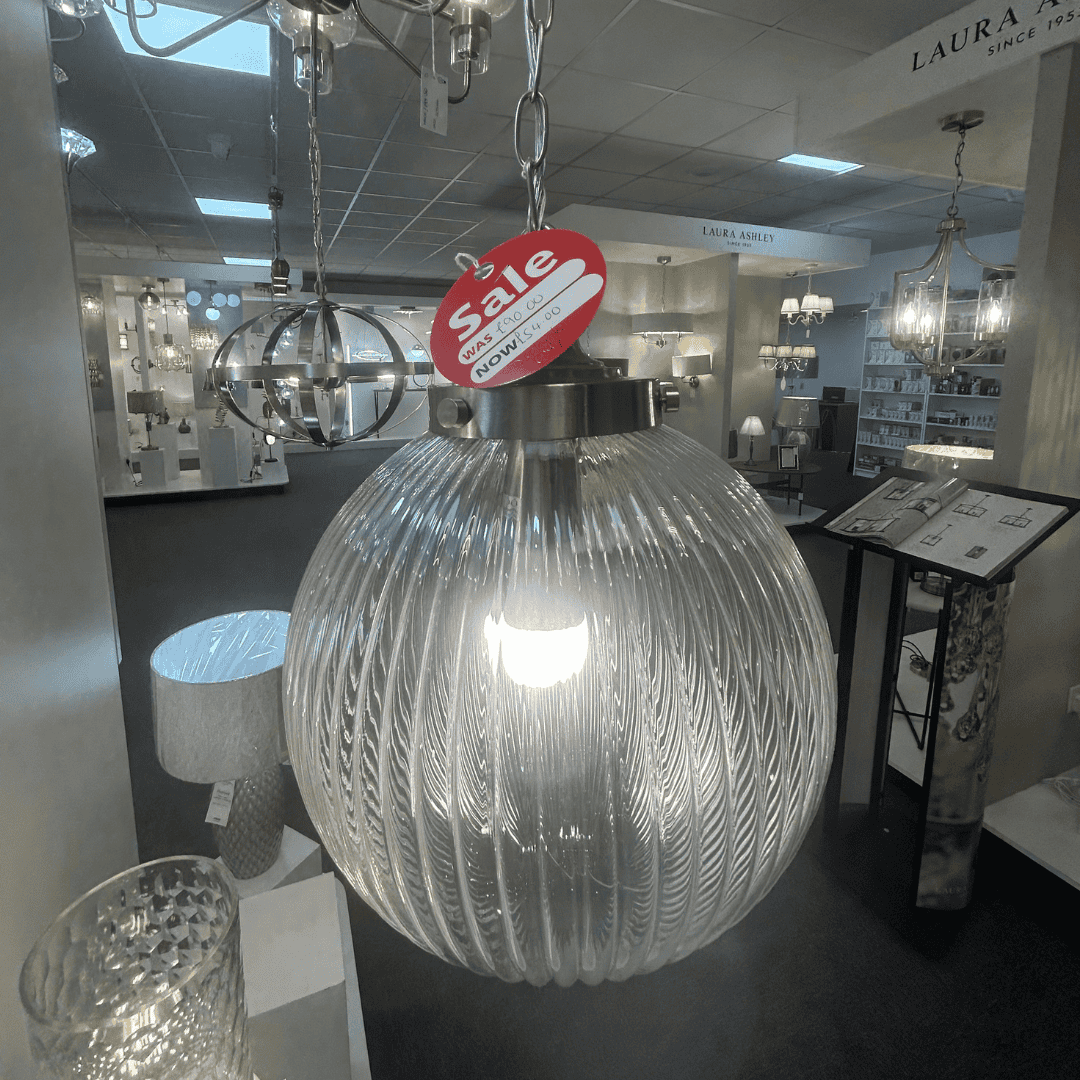 EX-DISPLAY Dar Lighting Tamara Satin Nickel & Ribbed Glass Pendant