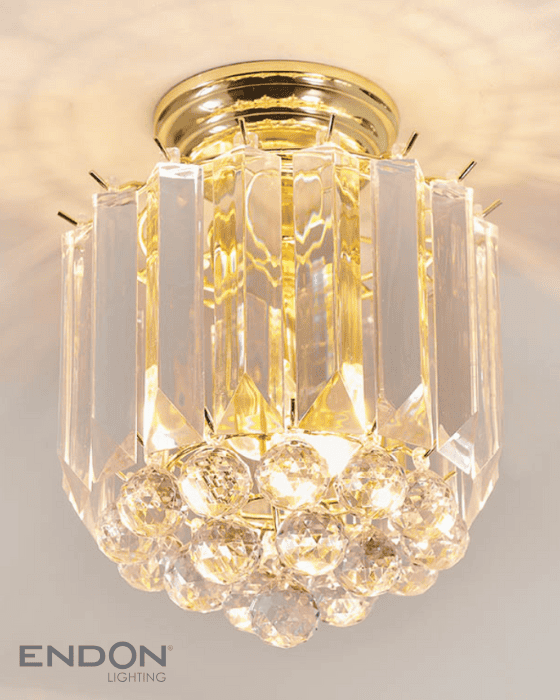 Endon Fargo 2 Light Brass & Faceted Crystal Flush