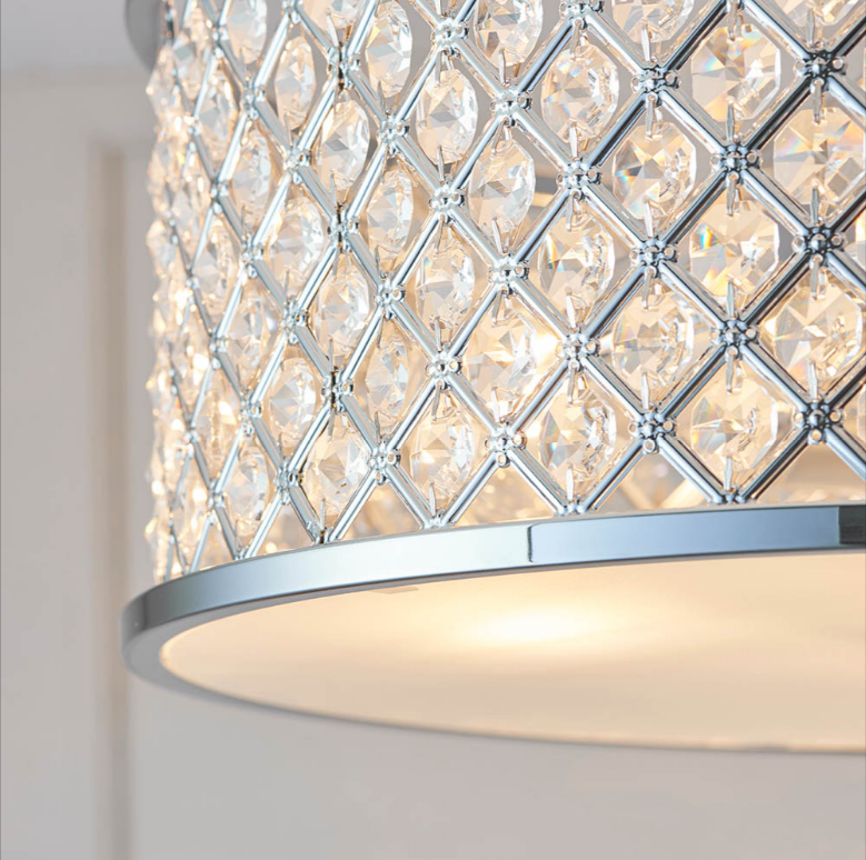 Endon Hudson 3 Light Polished Chrome & Crystal Semi Flush