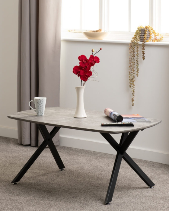 Athens Concrete Effect & Black Oval Coffee Table
