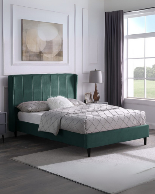 Amelia Green Velvet Fabric 4'6" Bed
