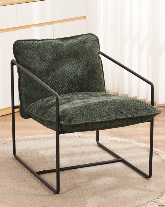 Tivoli Black Metal & Green Fabric Occasional Chair