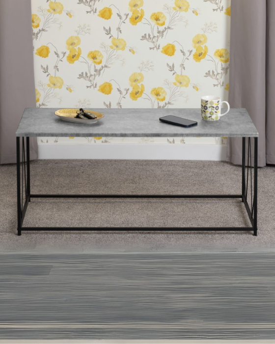 Athens Concrete Effect & Black Rectangular Coffee Table