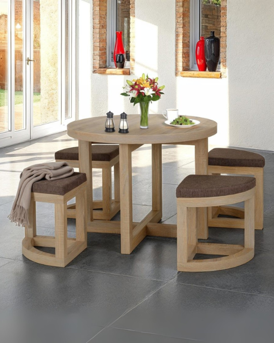 Cambourne Sonoma Oak Effect Veneer & Brown Linen Fleck Stowaway Dining Set