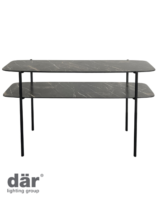 Dar Lighting Agnesa Dark Marble Effect & Matt Black 2 Tier Console Table