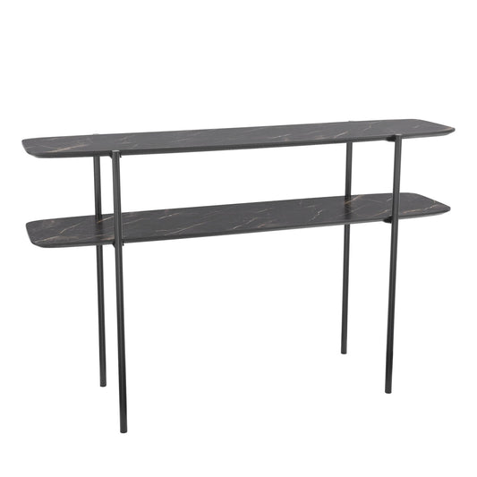 Dar Lighting Agnesa Dark Marble Effect & Matt Black 2 Tier Console Table